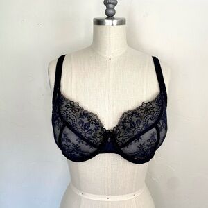 Wacoal 36DD Scene Stealer Black Navy Sheer Lace Intimate Sexy Underwire Bra